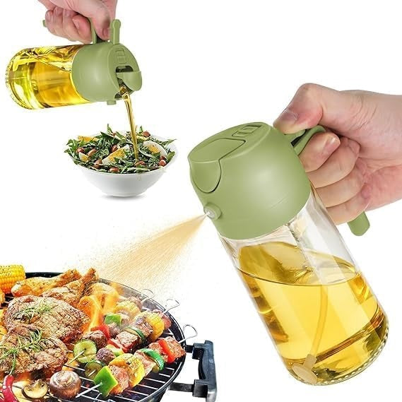 Huskus 2-in-1 Oil Dispenser and Sprayer - 500ml Kitchen Oil Bottle for Cooking, Salad, and BBQ