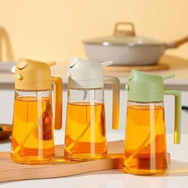 Huskus 2-in-1 Oil Dispenser and Sprayer - 500ml Kitchen Oil Bottle for Cooking, Salad, and BBQ