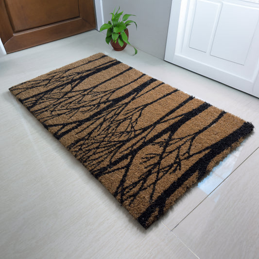 HUSKUS Natural Coir Welcome Mat with PVC Backing – Tree Printed Design 45cm x 75cm