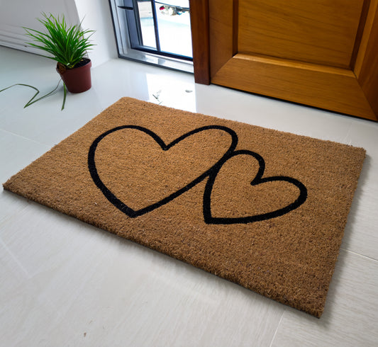 HUSKUS Natural Coir Welcome Mat with PVC Backing – Durable Heart Printed  Design 45cm x 75cm