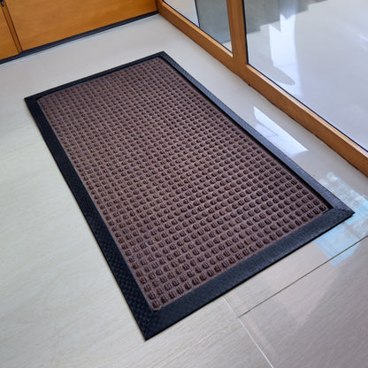 HUSKUS Rectangular Dark grey Rubber-Backed Polypropylene Doormat Stylish, Durable Entrance Mat Brown Block Design for Homes & Offices 45cm X 75CM