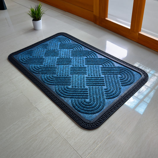 HUSKUS Polypropylene Anti-Skid Rubber Door Mat, Rectangular, Blue Design, 60 Centimeters, 40 Centimeters