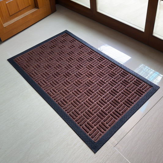 HUSKUS Rectangular Dark grey Rubber-Backed Polypropylene Doormat Stylish, Durable Entrance Mat Brown  Design for Homes & Offices 45cm X 75CM