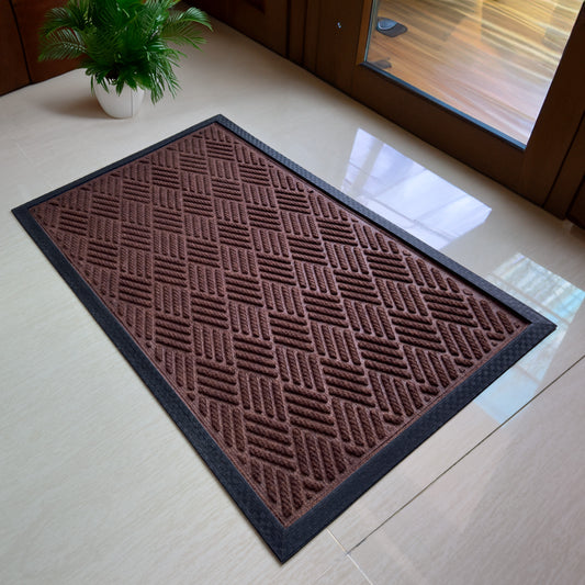 HUSKUS Rectangular Dark grey Rubber-Backed Polypropylene Doormat Stylish, Durable Entrance Mat Brown Block Design for Homes & Offices 45cm X 75CM