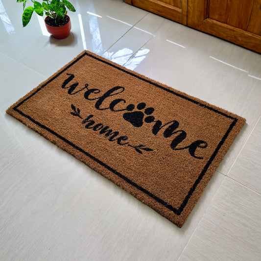 HUSKUS Natural Coir Welcome Mat with PVC Backing – Durable Printed 'Welcome Home' Design 45cm x 75cm